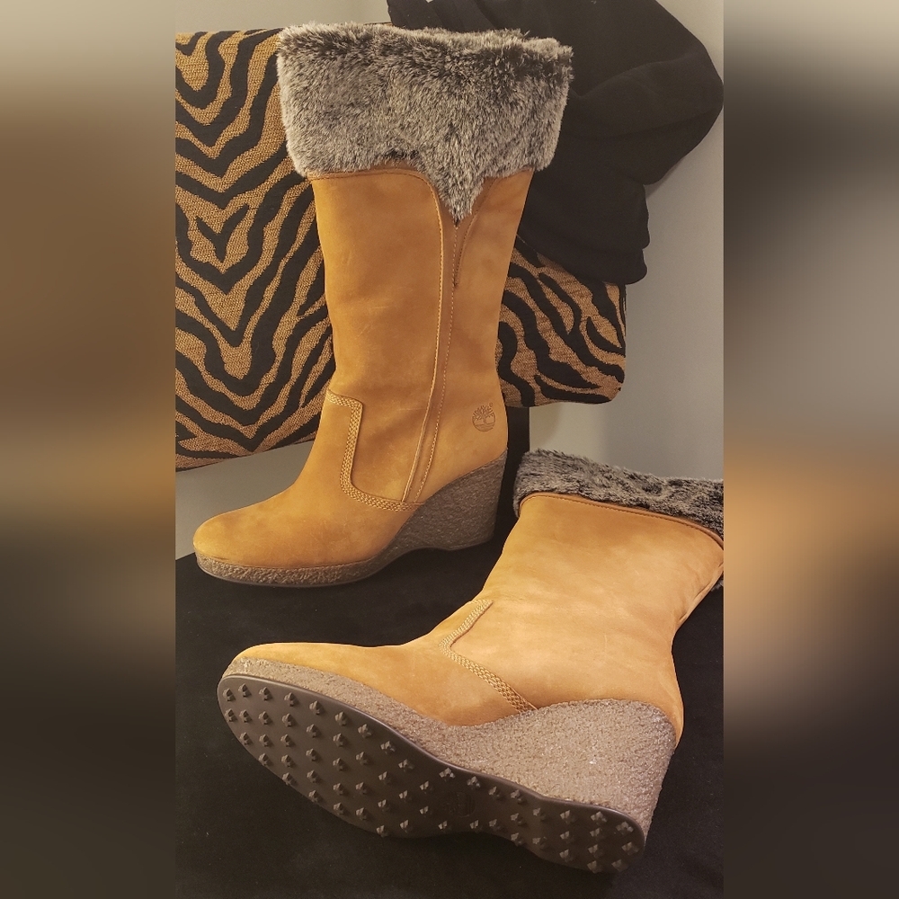 Women's Timberland Leather Monogram Tall SliponWinter Boot Brown/Brown Size 7